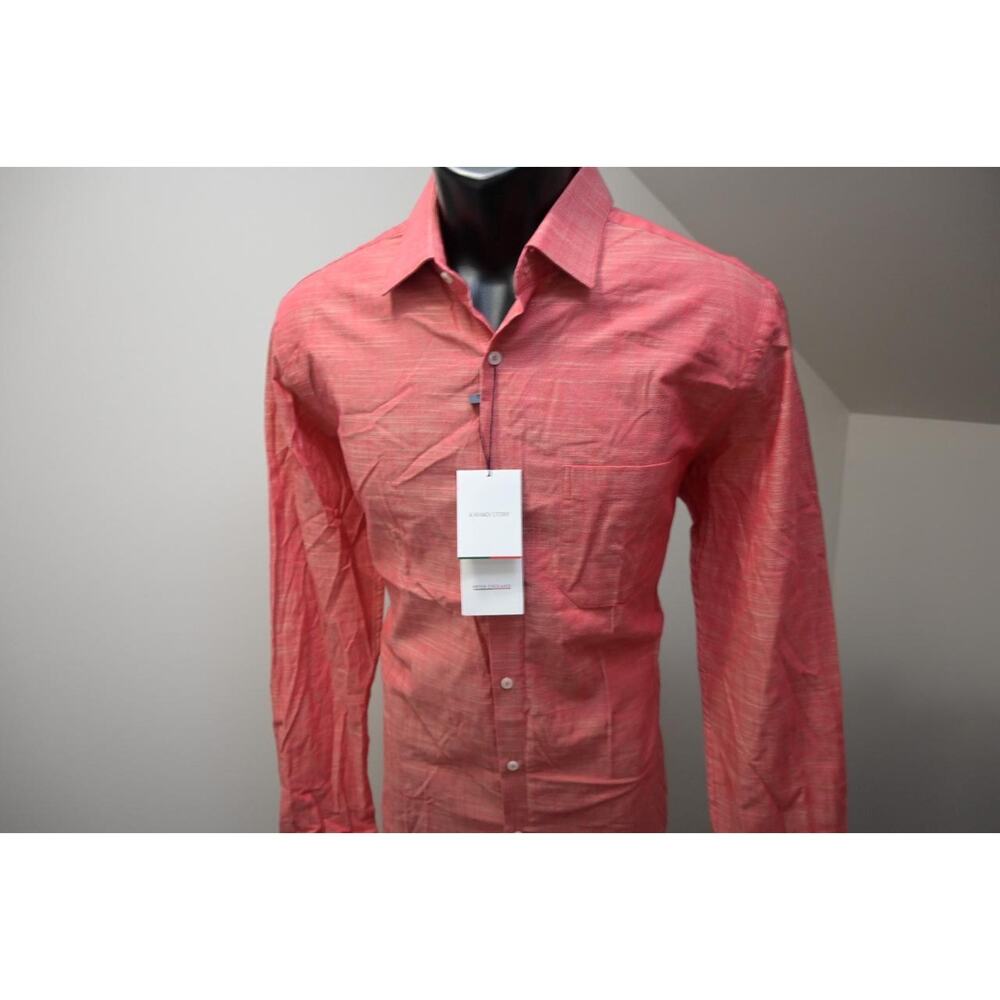 Peter England Dress Shirt Mens Medium Pink Slim Fit Khadi Cotton Long Sleeve NEW